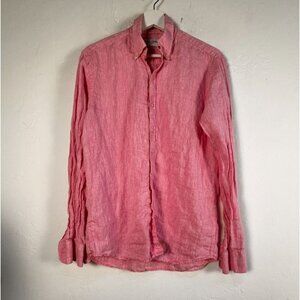 John Henric Sweden Men Pink Long Sleeve Linen Button-Down Shirt 15 3/4 40 Casual